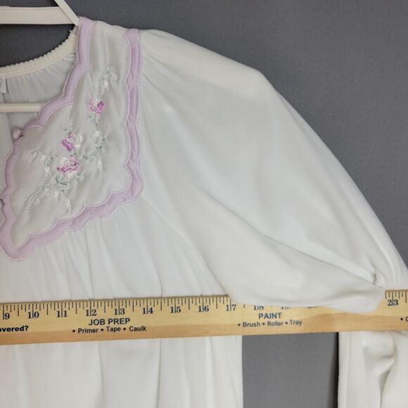 Vintage Miss Elaine Victorian Nightgown Womens S White Fleece Quilt Embroidered - Picture 6 of 12